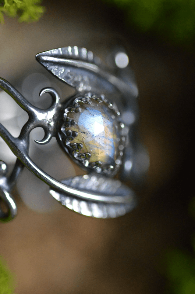 Bague Elfique - Labradorite T56 à 64, feuilles simples