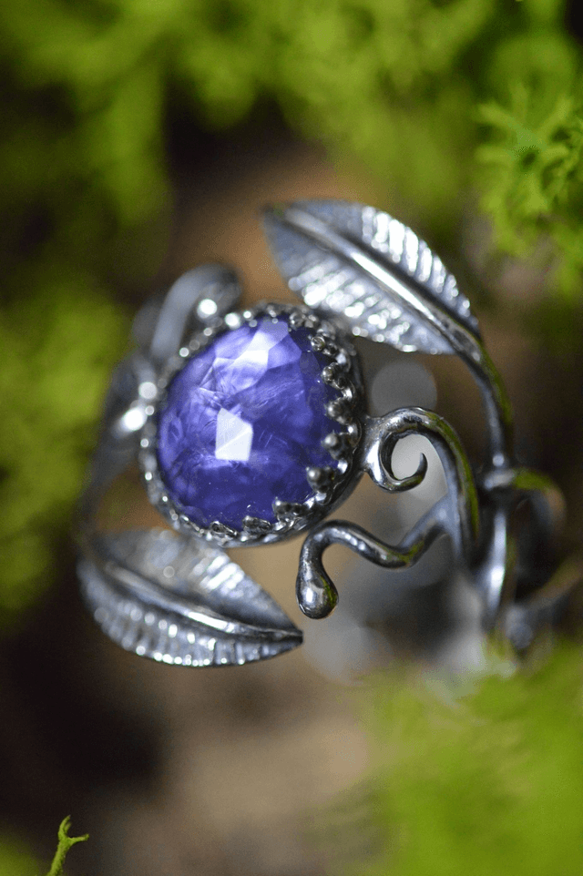 Bague Elfique - Iolite T52 à 59, feuilles simples