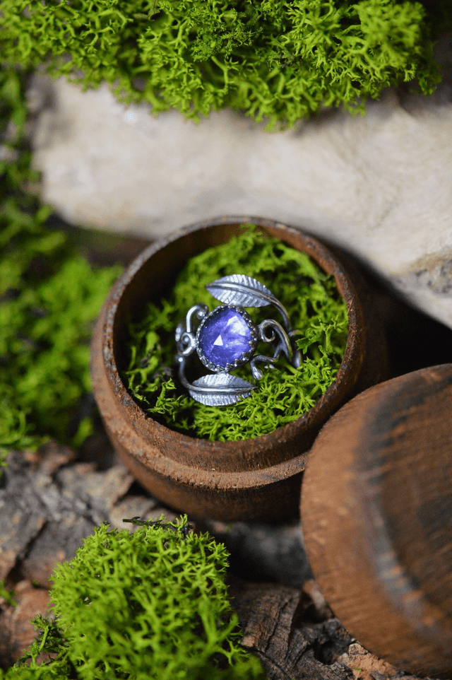 Bague Elfique - Iolite T52 à 59, feuilles simples