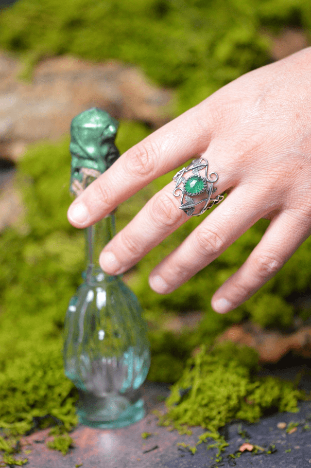 Bague Elfique - Aventurine T59 à 69, feuilles de lierre