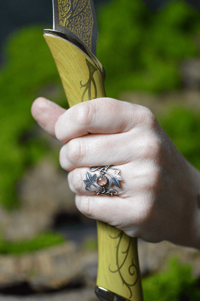 Bague Elfique - Tourmaline rose T49 à 56, feuilles de lierre