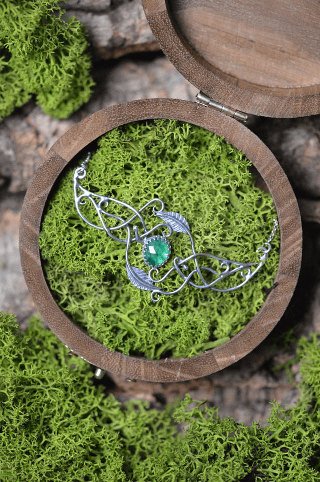 Collier Elfique - Aventurine, feuilles simples