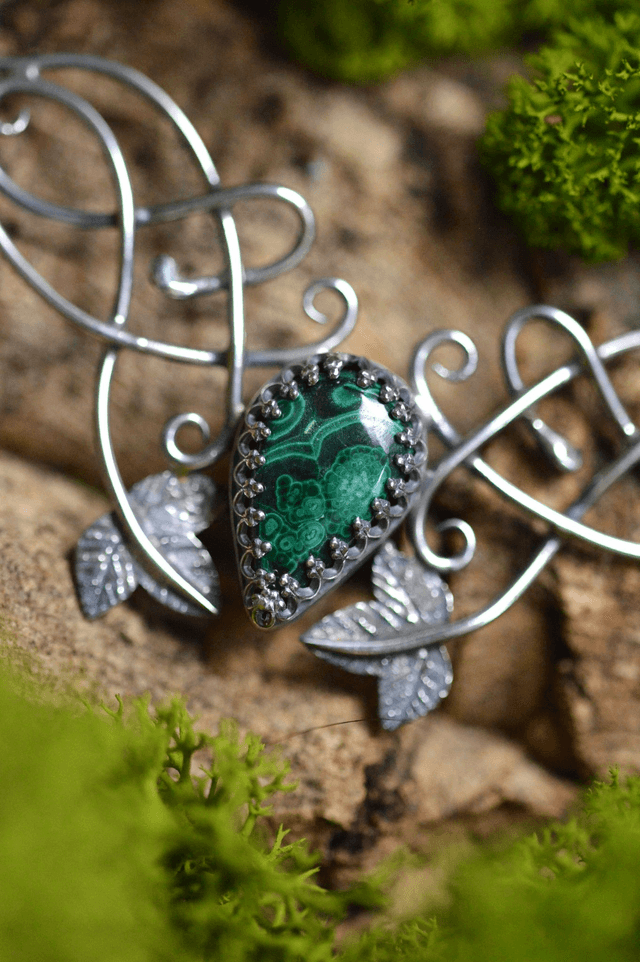 Collier Elfique - Malachite, feuilles de lierre