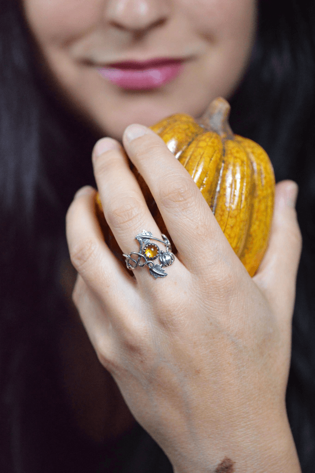 Bague Elfique - Ambre d'Automne, T54 à 59