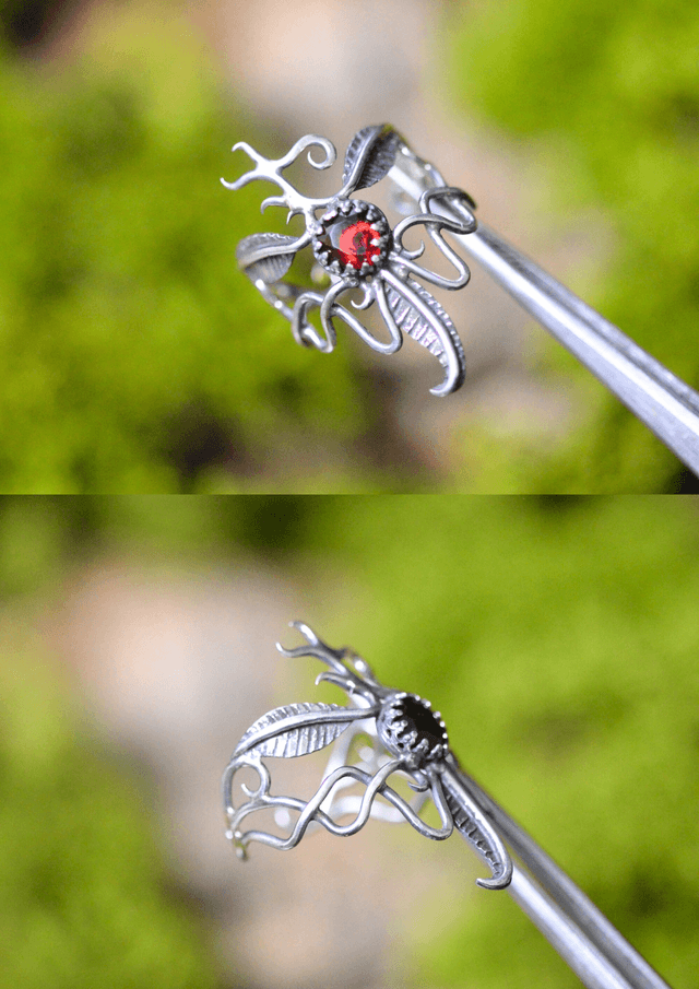 Commande personnalisée pour Mandy - Bague elfique Dragon et Grenat