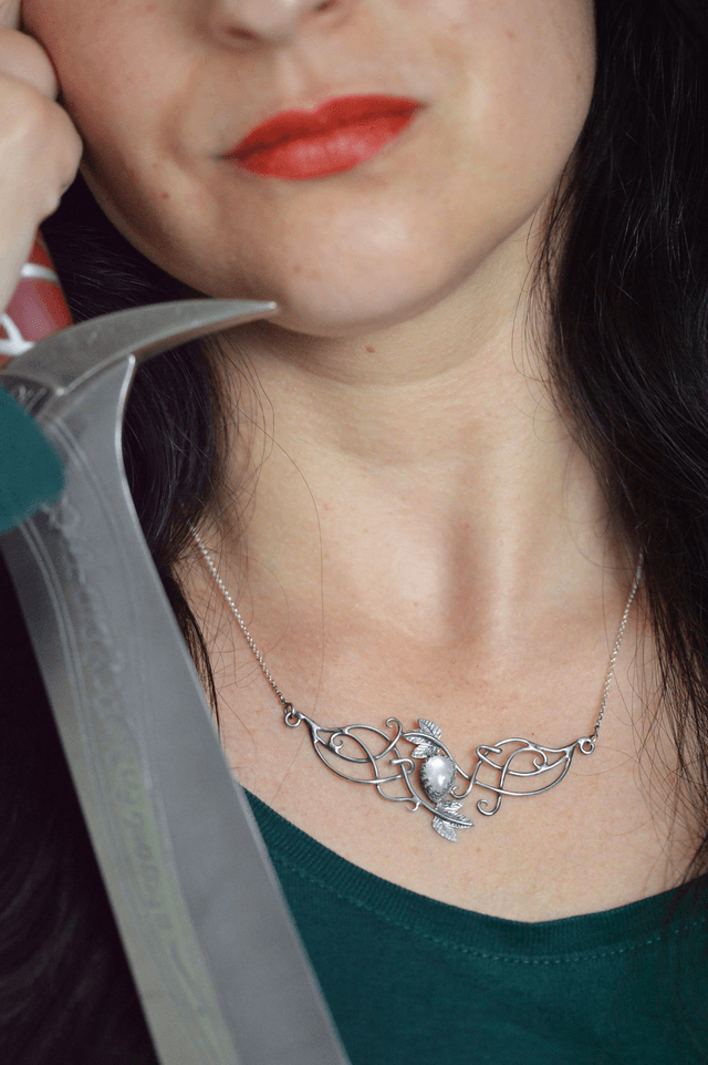 Collier Elfique - Pierre de Lune, feuilles de lierre