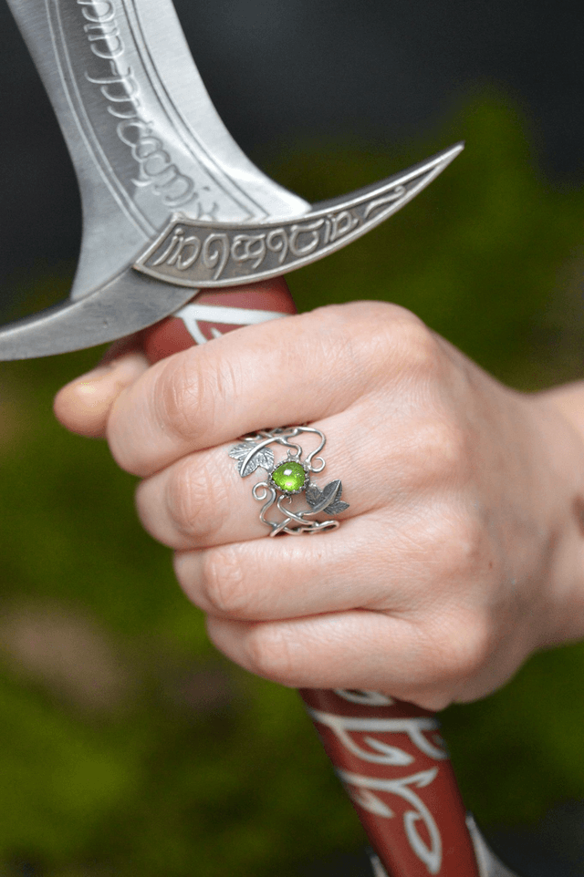 Bague Elfique - Tourmaline verte T59 à 69, feuilles de lierre