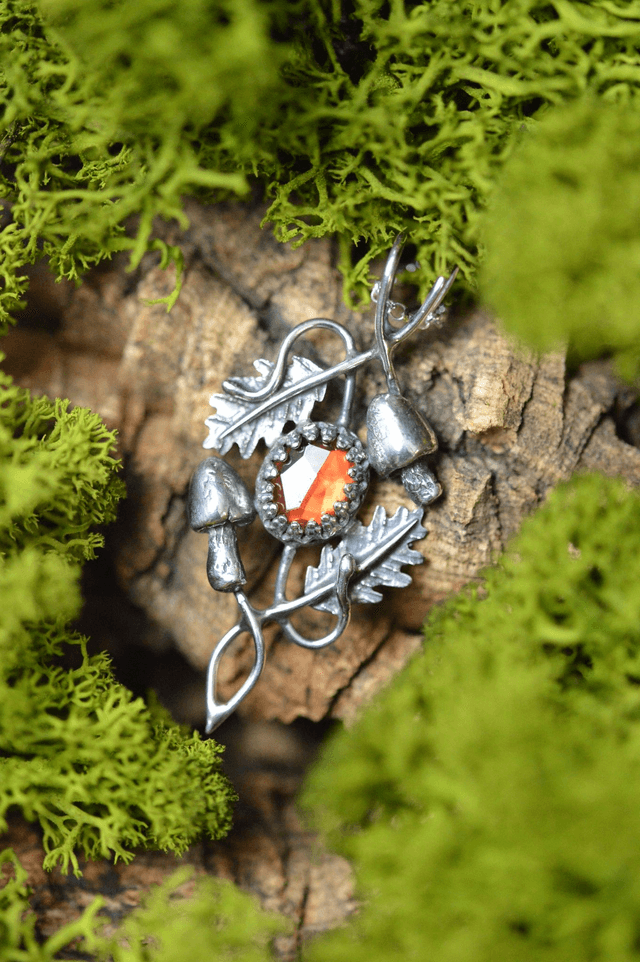 Pendentif Elfique - Grenat et champignons n°2