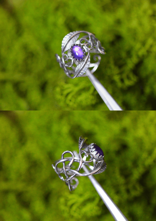 Bague Elfique - Améthyste T51 à 57, feuilles simples