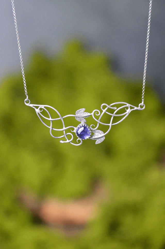 Collier Elfique - Iolite, feuilles de lierre