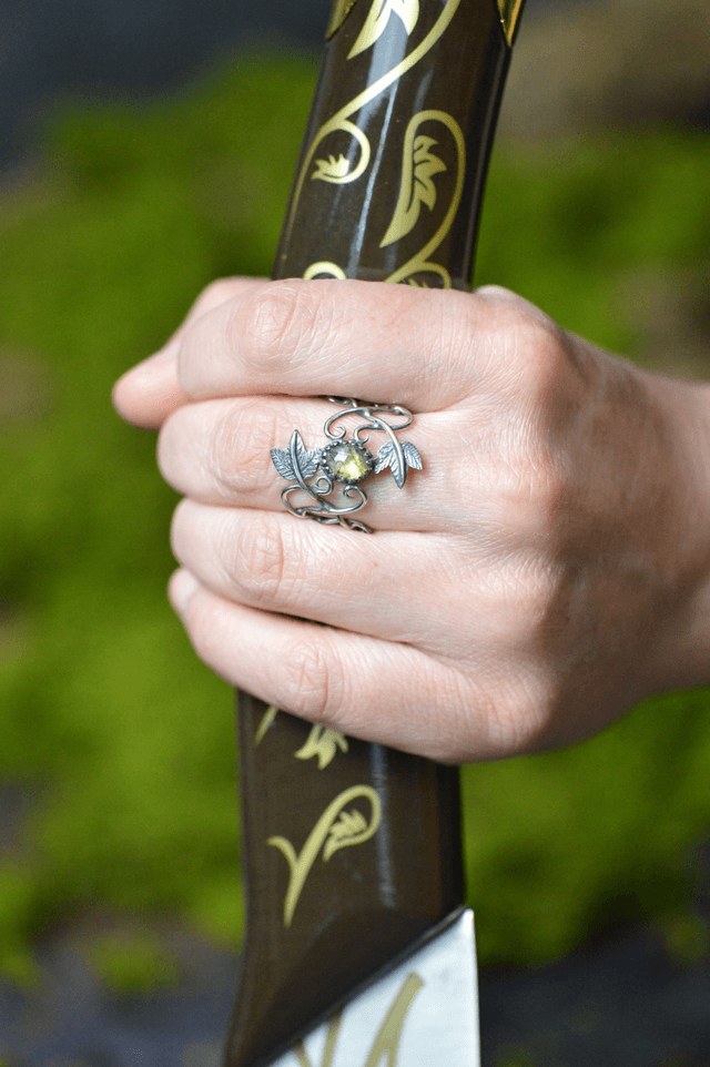 Bague Elfique - Agate mousse T58 à 69, feuilles de lierre