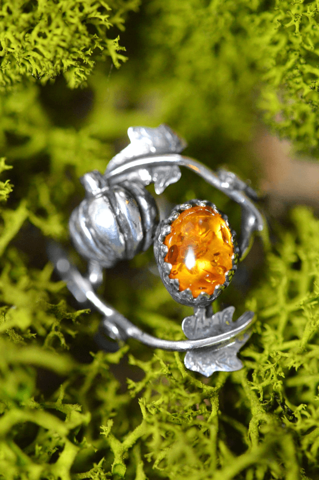 Bague Elfique - Ambre d'Automne, T51 à 55