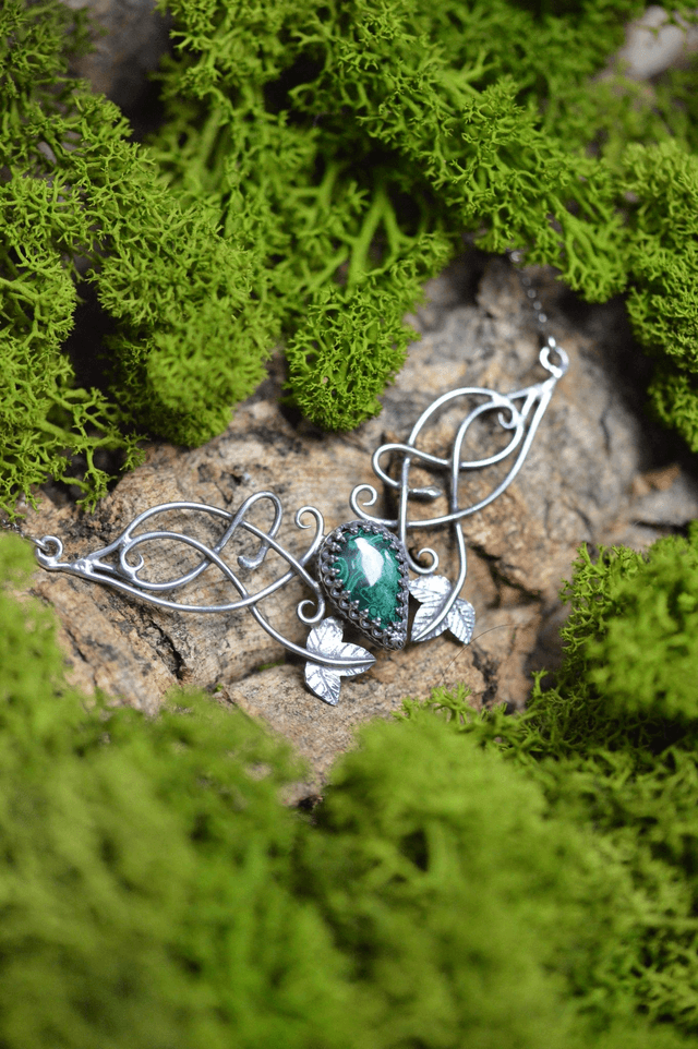 Collier Elfique - Malachite, feuilles de lierre
