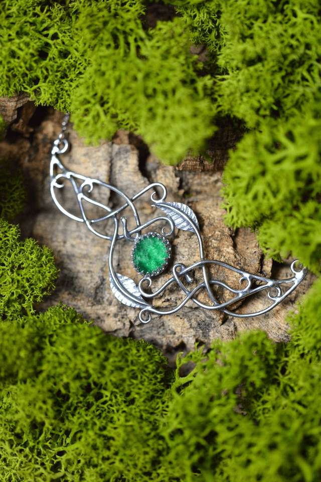 Collier Elfique - Aventurine, feuilles simples