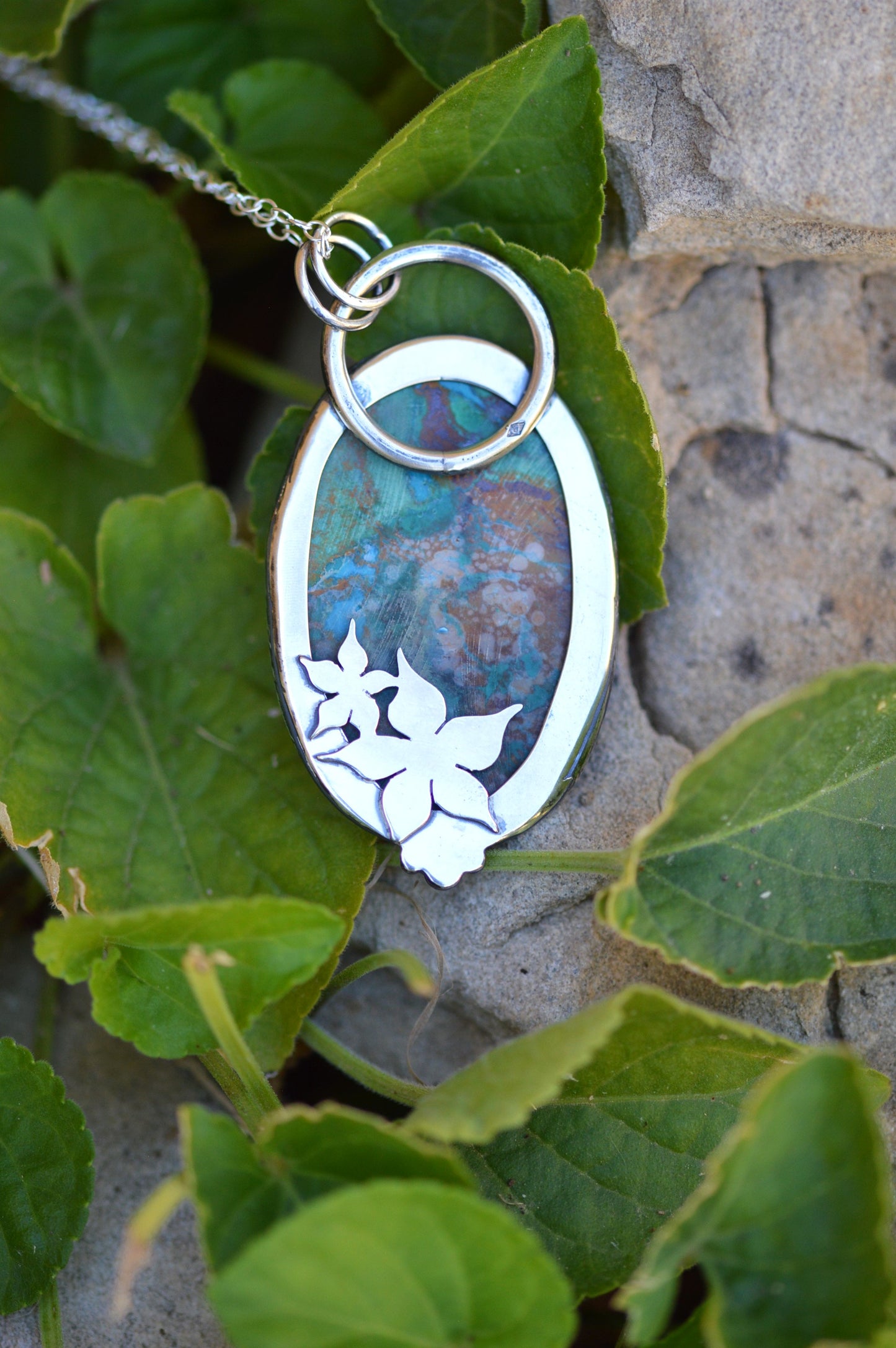 Pendentif - "Fleurs d'Automne" Chrysocolle 2