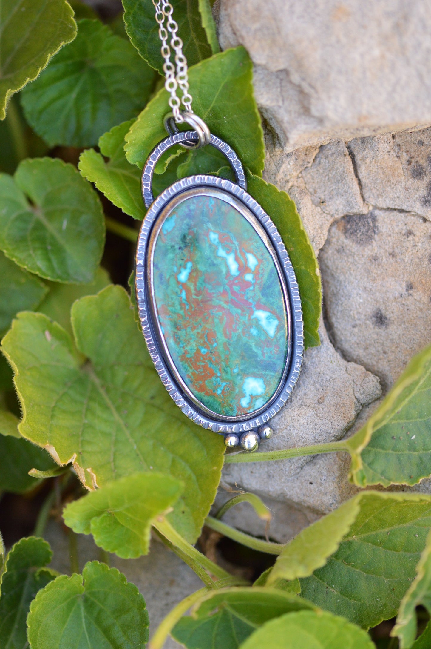 Pendentif - "Fleurs d'Automne" Chrysocolle 1