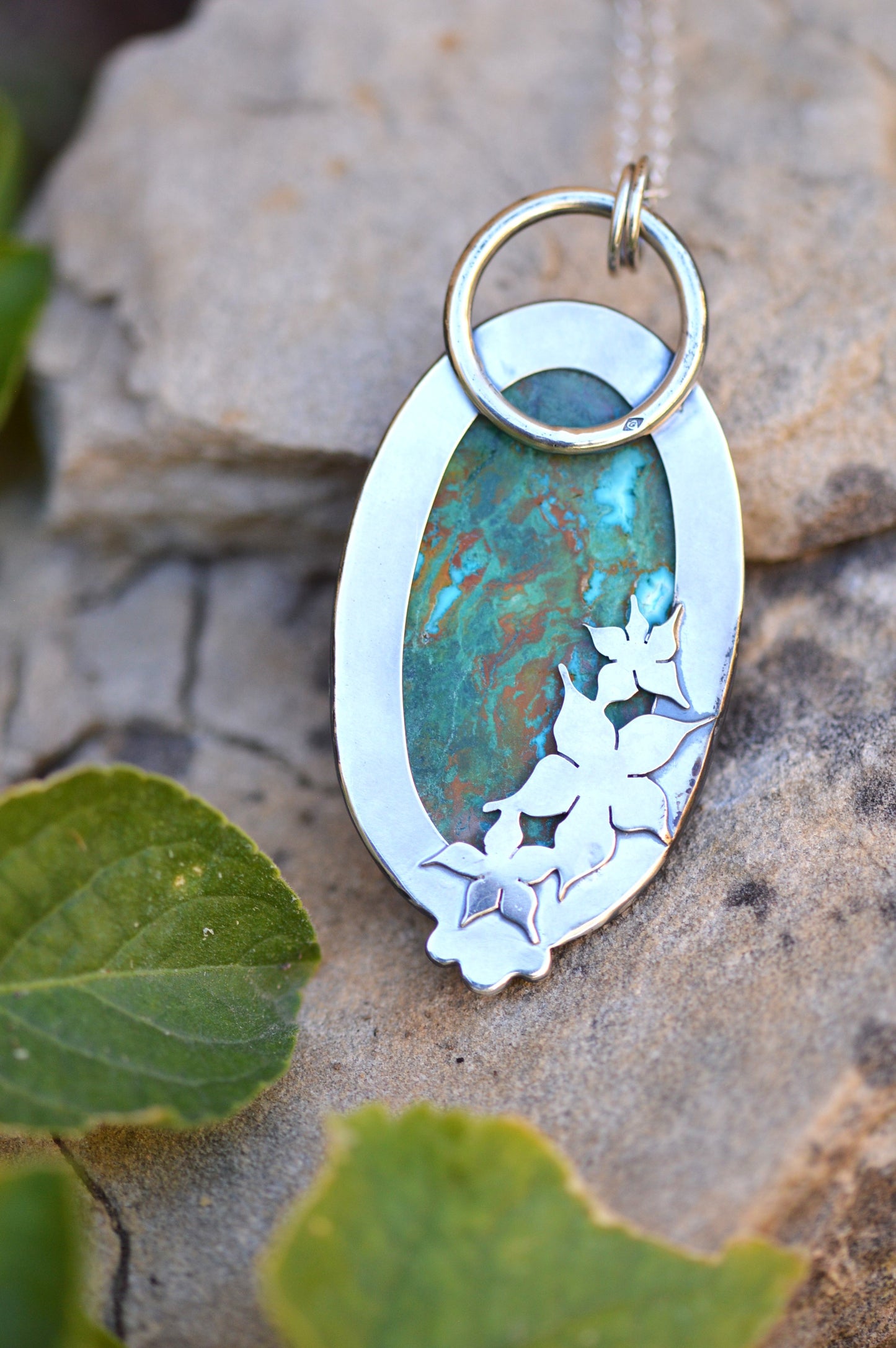 Pendentif - "Fleurs d'Automne" Chrysocolle 1