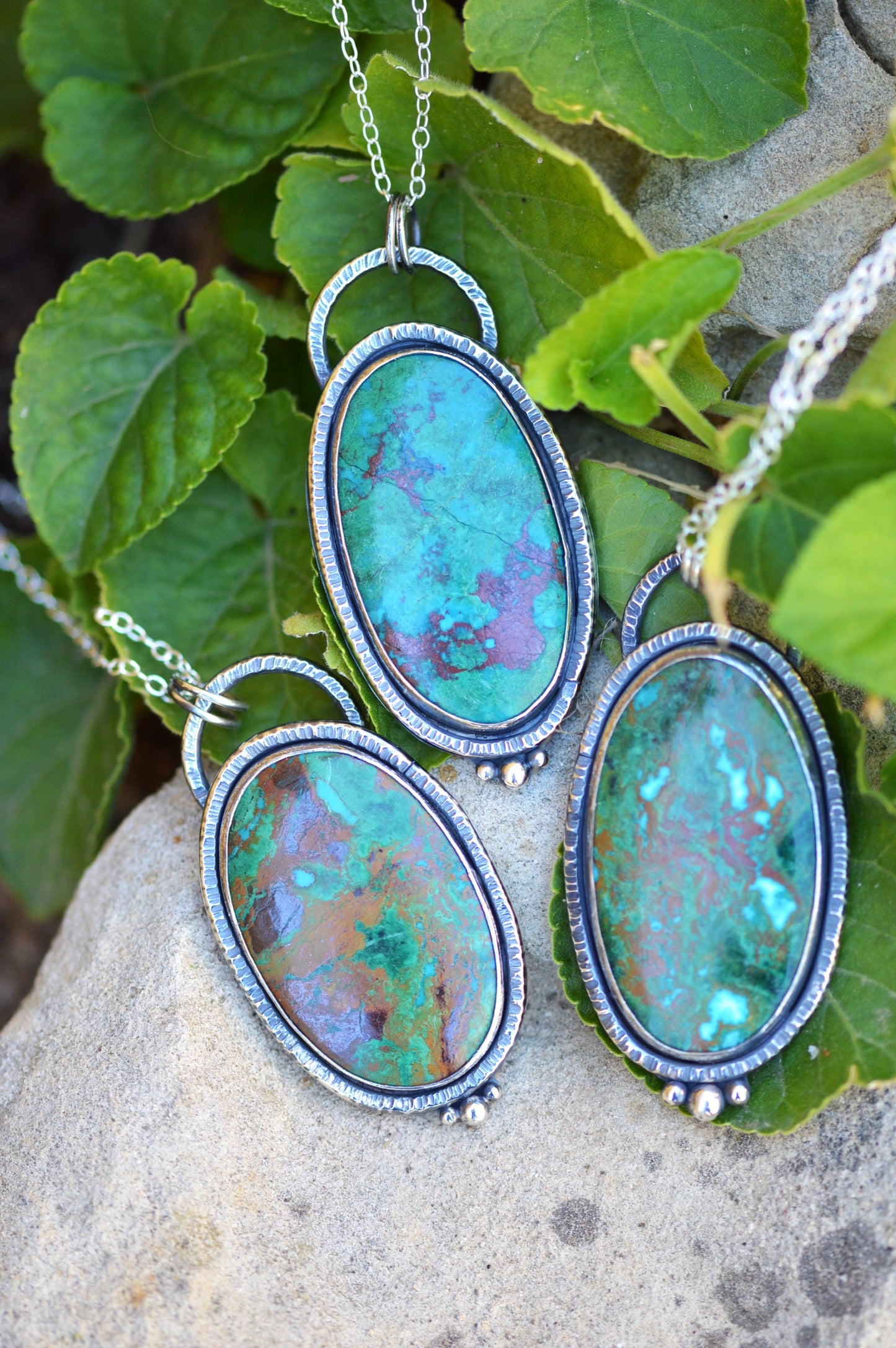 Pendentif - "Fleurs d'Automne" Chrysocolle 1