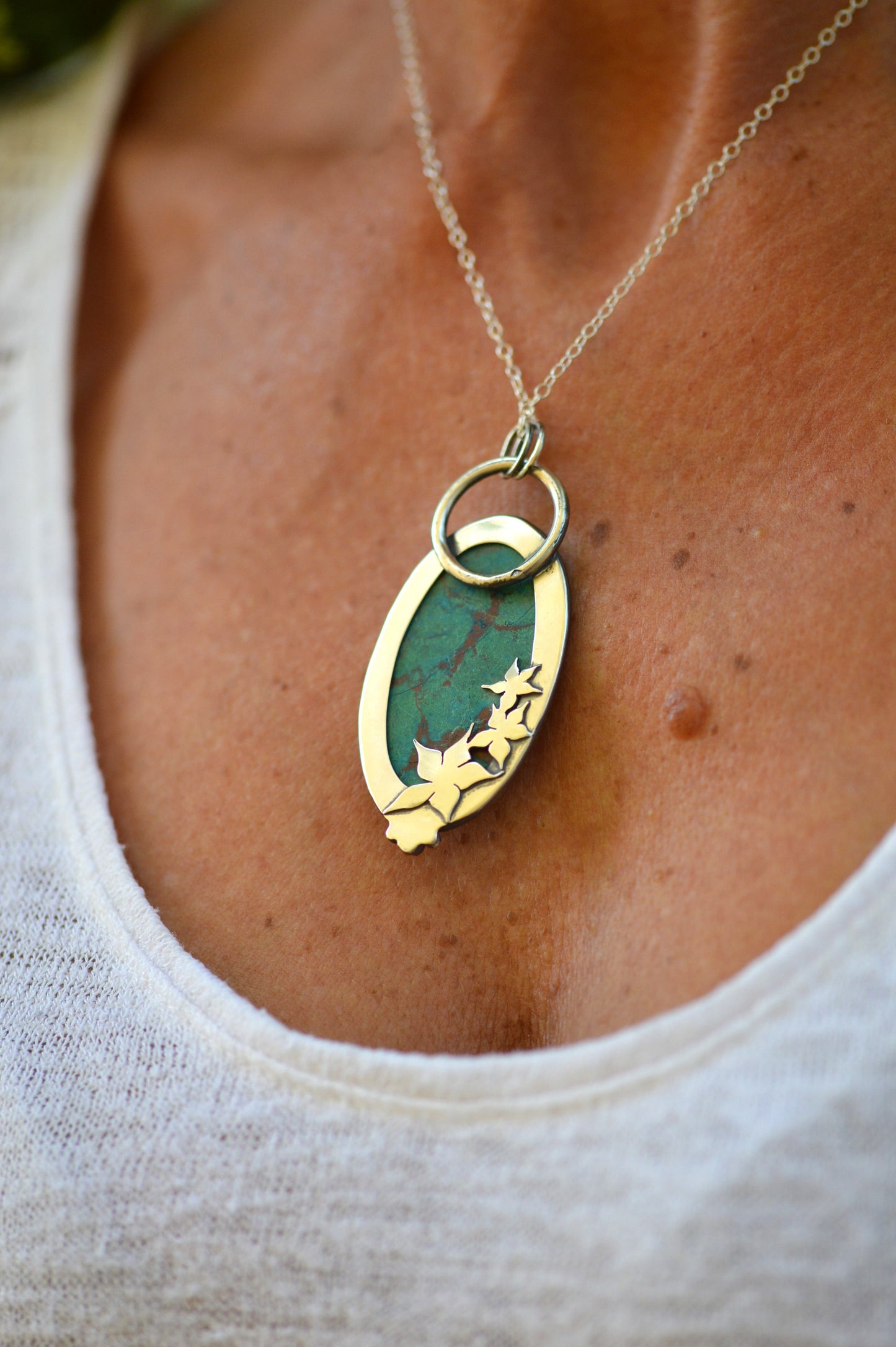 Pendentif - "Fleurs d'Automne" Chrysocolle 3