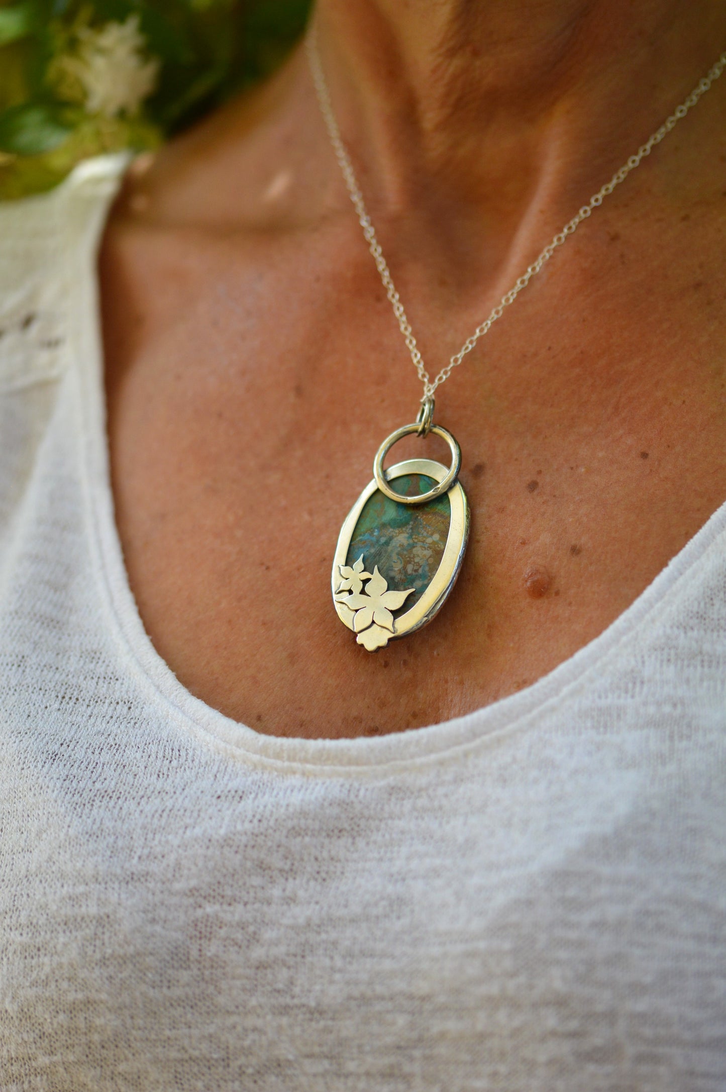 Pendentif - "Fleurs d'Automne" Chrysocolle 2